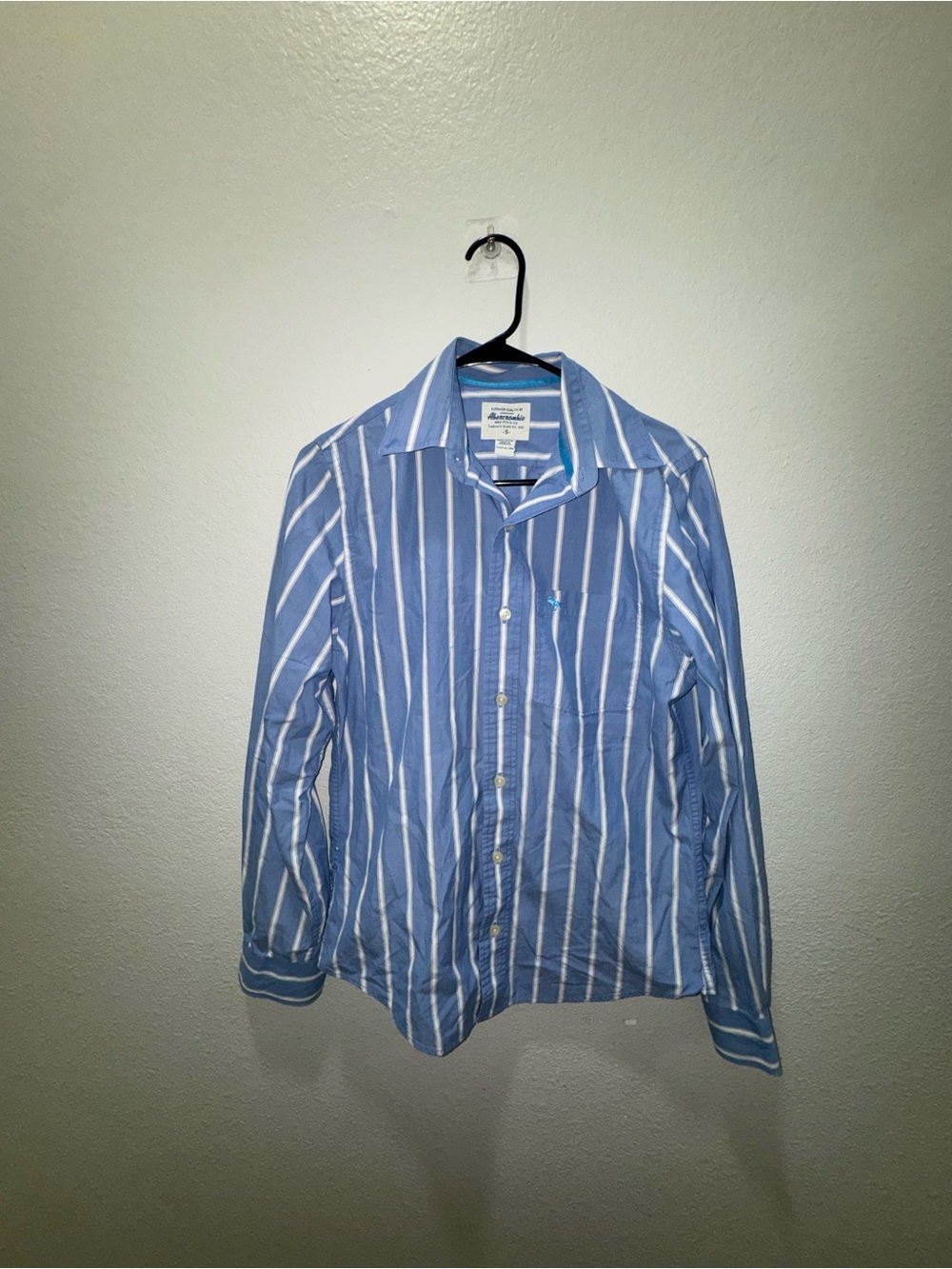 Abercrombie & Fitch Light Blue and White Vertical Stripe Button-Down Shirt